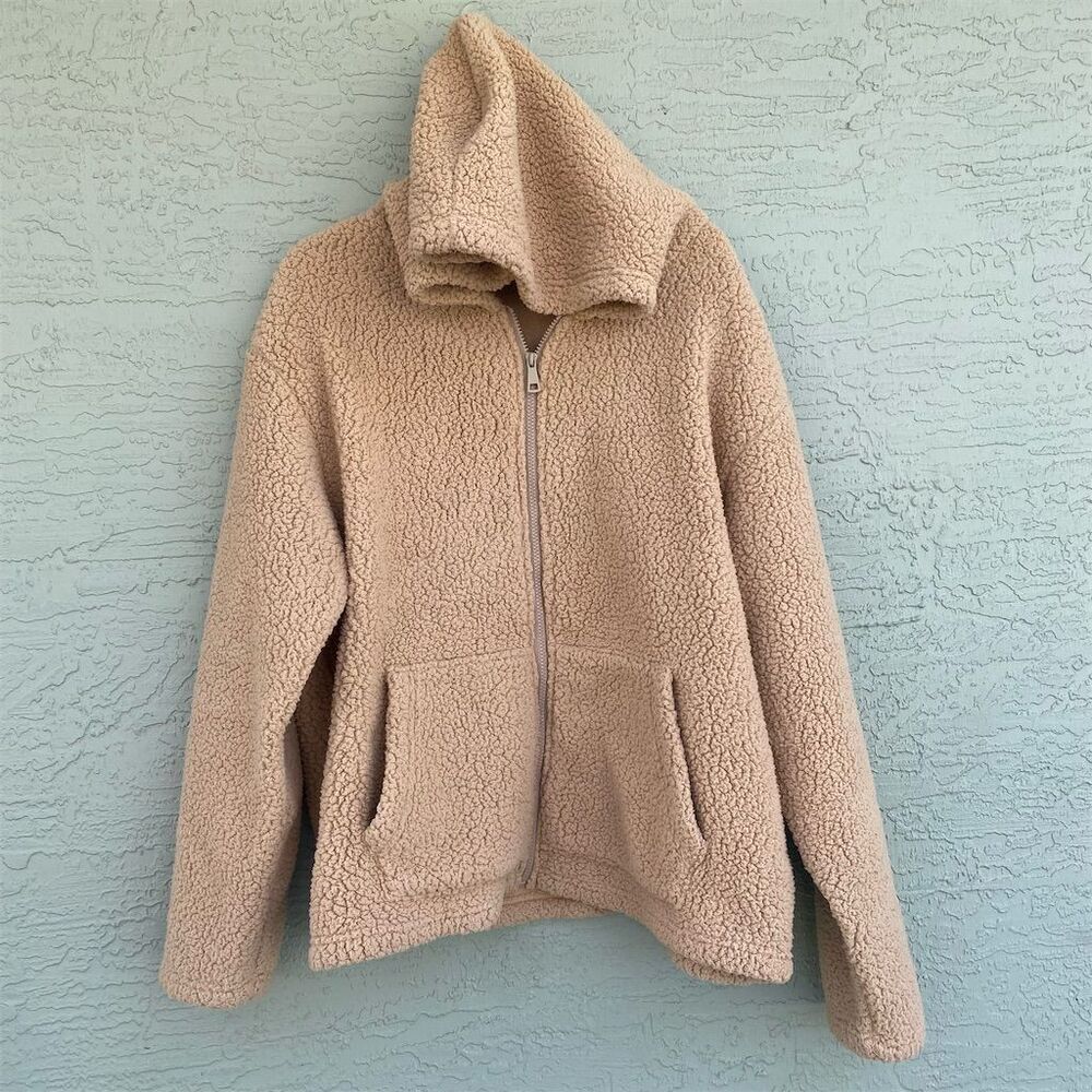 Angel Cult Women's XL Beige Sherpa Fleece Hooded Jacket Mid-Length